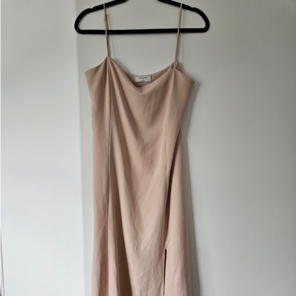 Babaton Beige Strapless Slip Midi Dress